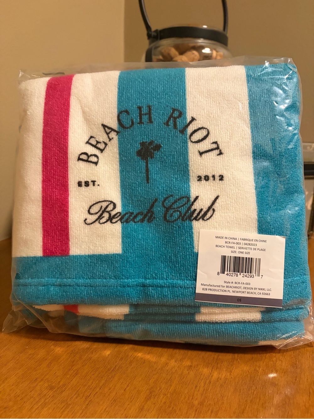Beach Riot Striped Beach Towel - Turquoise, White & Pink Accents